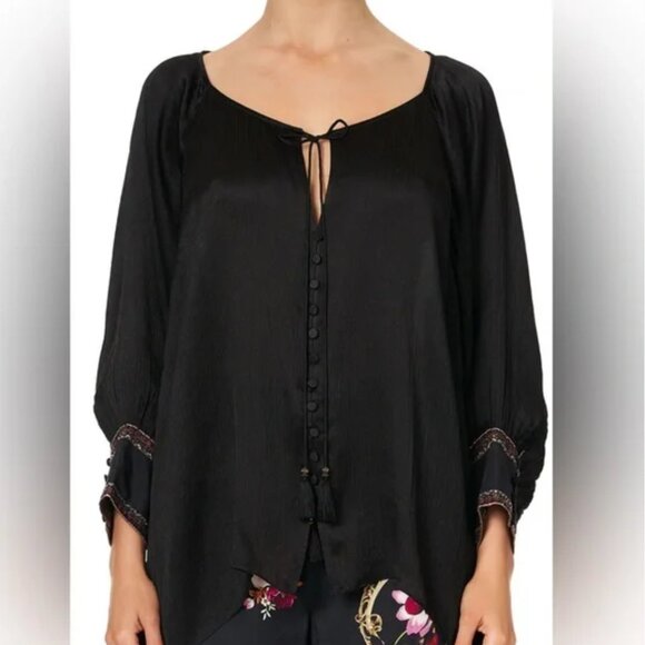 Camilla Mirror Mirror Raglan 100% Silk Black Blouse with Embellished Cuffs O/S - Picture 2 of 15